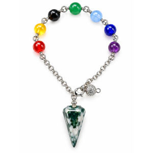 Tree Agate Chakra Tear Drop Pendulum 15-20cm Metal Chain 6 in 1